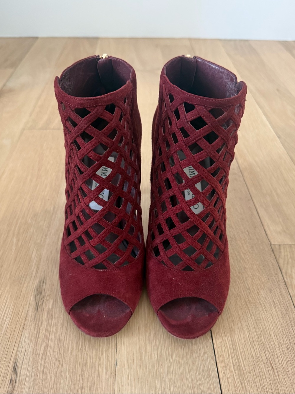Jimmy Choo Drift Cage Booties - Burgundy 37.5